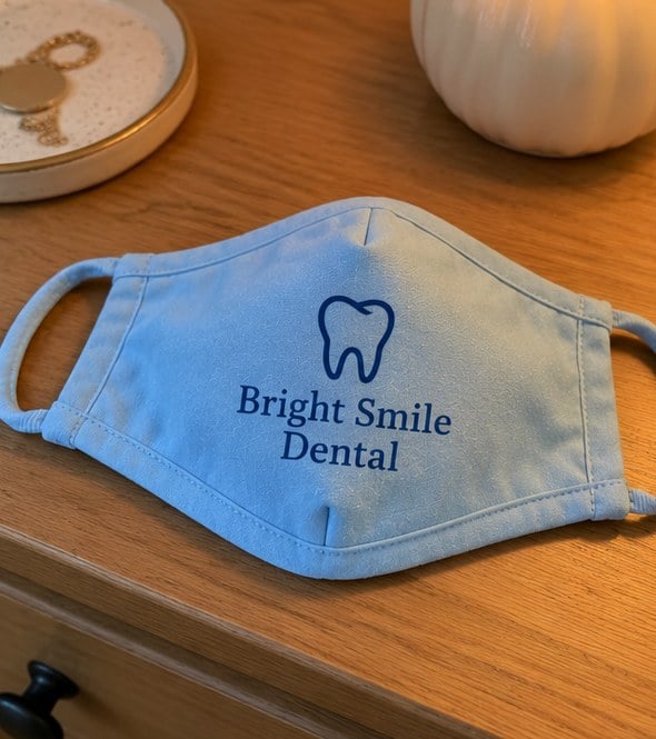 Customer photo of a custom dental office face mask